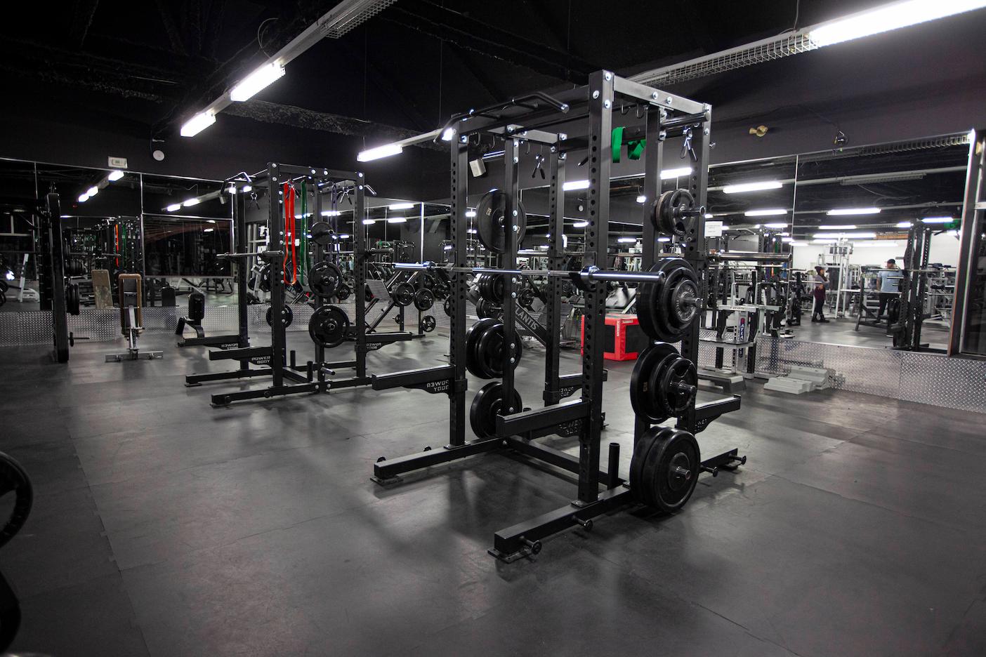 free-weight area including squat racks